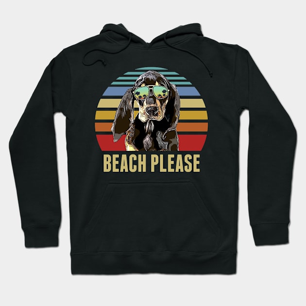 Beach Please Black and Tan Coonhound Dog Funny Summer Hoodie by TheBeardComic